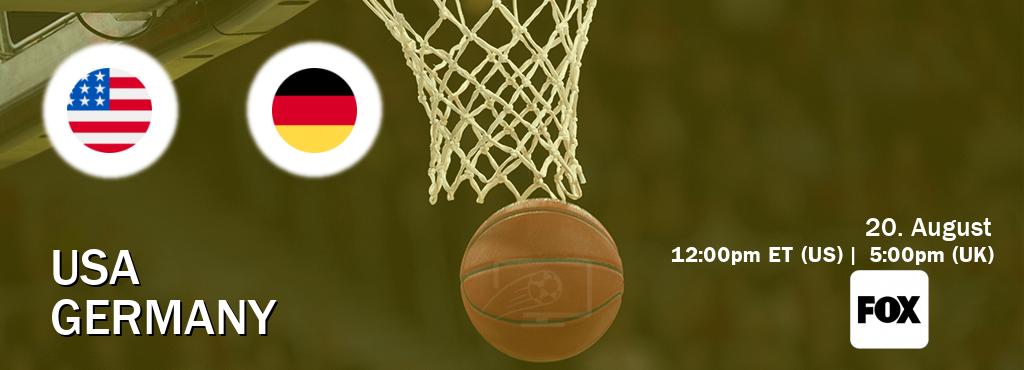 You can watch game live between USA and Germany on FOX(US).