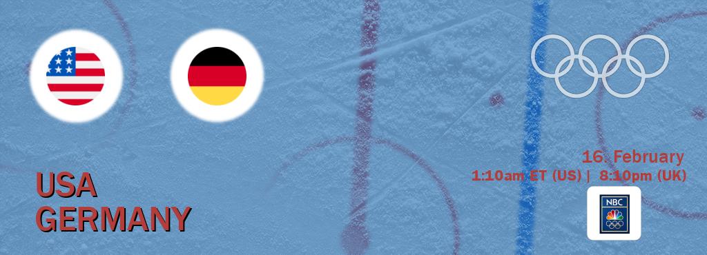 You can watch game live between USA and Germany on NBC Olympics(US).