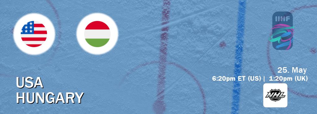 You can watch game live between USA and Hungary on NHL Network(US).