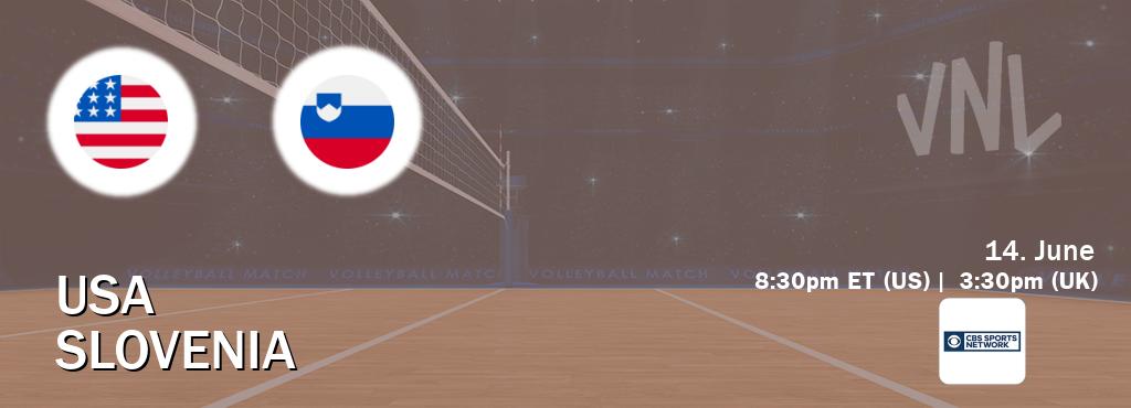You can watch game live between USA and Slovenia on CBS Sports Network(US).