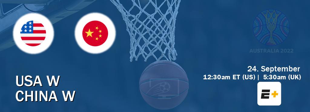 You can watch game live between USA W and China W on ESPN+.