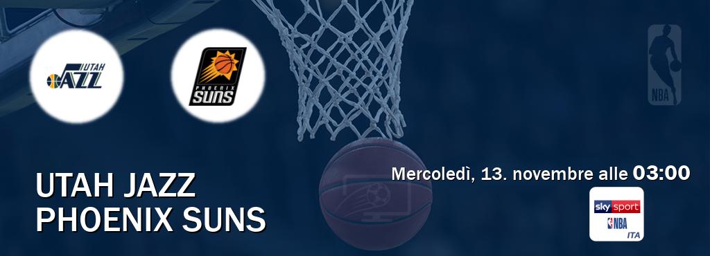 Il match Utah Jazz - Phoenix Suns sarà trasmesso in diretta TV su Sky Sport NBA (ore 03:00)