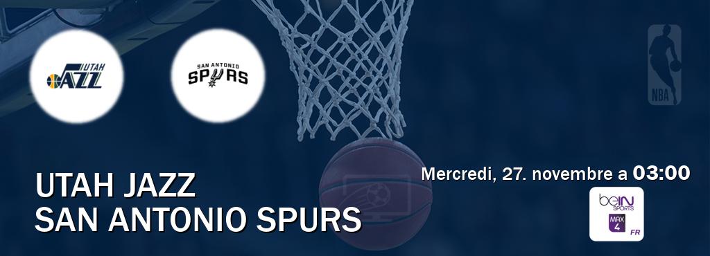 Match entre Utah Jazz et San Antonio Spurs en direct à la beIN Sports 4 Max (mercredi, 27. novembre a  03:00).