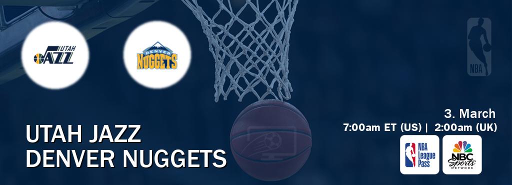 You can watch game live between Utah Jazz and Denver Nuggets on NBA League Pass and NBCS Network(US).