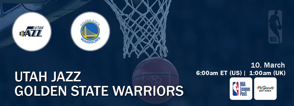You can watch game live between Utah Jazz and Golden State Warriors on NBA League Pass and NBCS Bay Area(US).