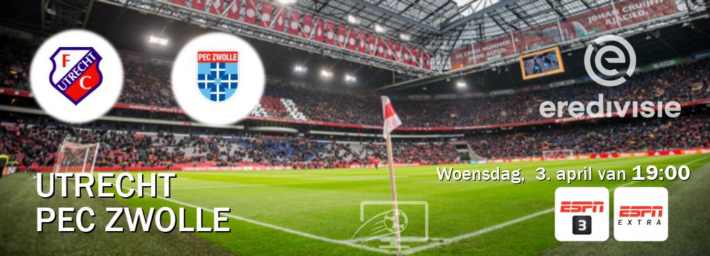 Wedstrijd tussen Utrecht en PEC Zwolle live op tv bij ESPN 3, ESPN Extra (woensdag,  3. april van  19:00).