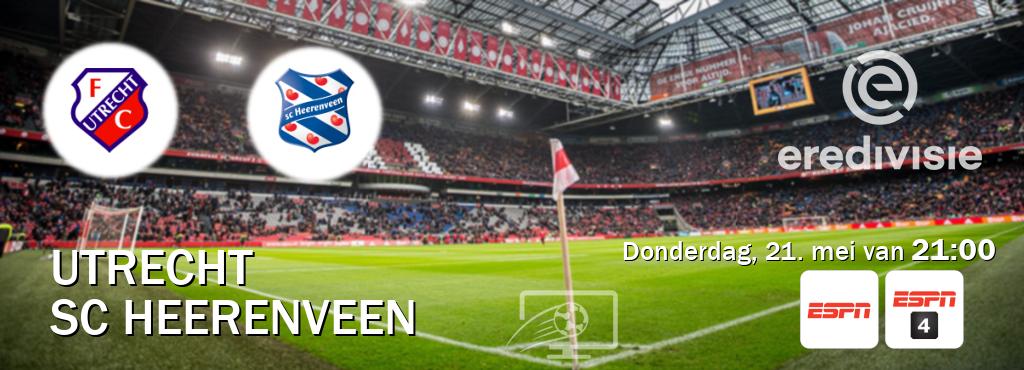 Wedstrijd tussen Utrecht en SC Heerenveen live op tv bij ESPN 1, ESPN 4 (donderdag, 21. mei van  21:00).