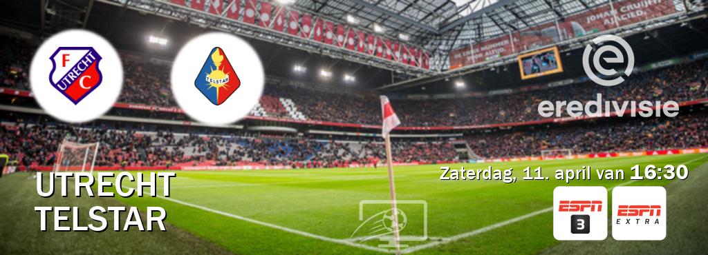 Wedstrijd tussen Utrecht en Telstar live op tv bij ESPN 3, ESPN Extra (zaterdag, 11. april van  16:30).