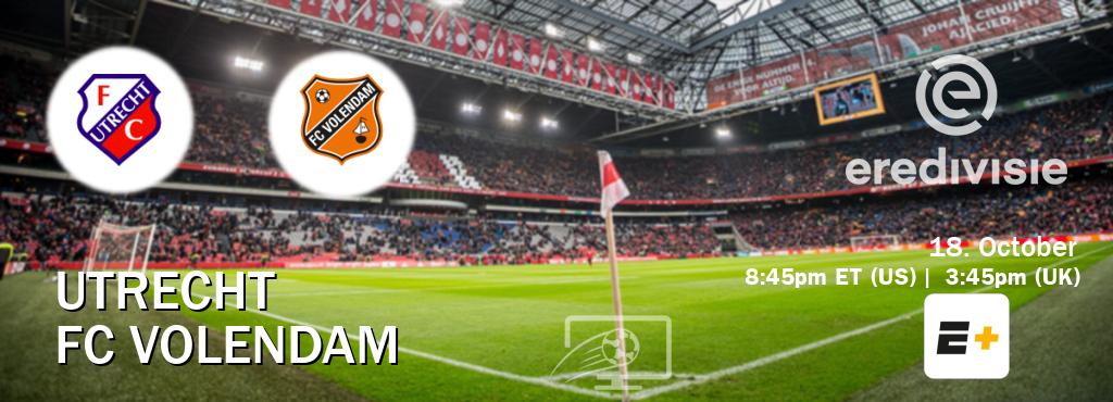 You can watch game live between Utrecht and FC Volendam on ESPN+(US). You can watch game live between Utrecht and FC Volendam on ESPN+(US).