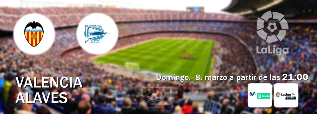 El partido entre Valencia y Alaves será retransmitido por M. LaLiga y La Liga TV Bar M1 (domingo,  8. marzo a partir de las  21:00).