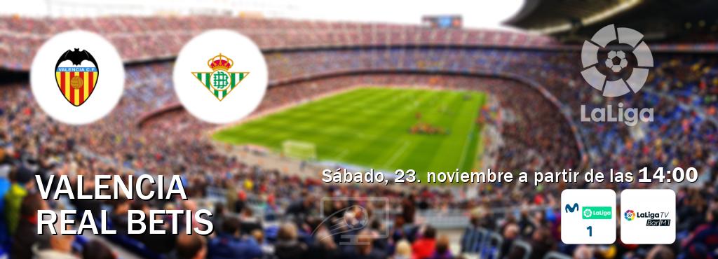 El partido entre Valencia y Real Betis será retransmitido por M. LaLiga 1 y La Liga TV Bar M1 (sábado, 23. noviembre a partir de las  14:00).