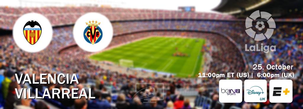 You can watch game live between Valencia and Villarreal on beIN SPORTS 2(AU), Disney+ UK(UK), ESPN+(US). You can watch game live between Valencia and Villarreal on beIN SPORTS 2(AU), Disney+ UK(UK), ESPN+(US).