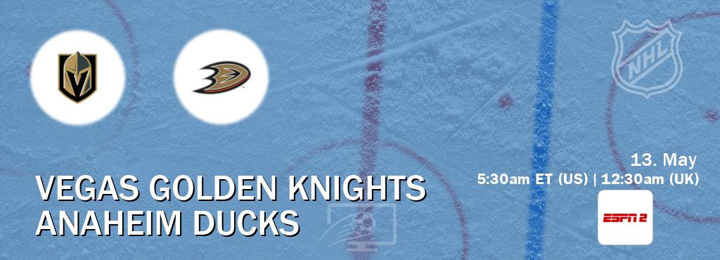 You can watch game live between Vegas Golden Knights and Anaheim Ducks on ESPN2(AU).