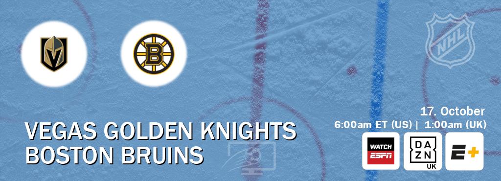 You can watch game live between Vegas Golden Knights and Boston Bruins on WatchESPN(AU), DAZN UK(UK), ESPN+(US). You can watch game live between Vegas Golden Knights and Boston Bruins on WatchESPN(AU), DAZN UK(UK), ESPN+(US).