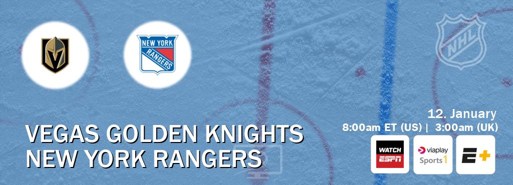 You can watch game live between Vegas Golden Knights and New York Rangers on WatchESPN(AU), Viaplay Sports 1(UK), ESPN+(US).