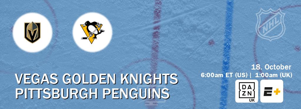 You can watch game live between Vegas Golden Knights and Pittsburgh Penguins on DAZN UK(UK) and ESPN+(US). You can watch game live between Vegas Golden Knights and Pittsburgh Penguins on DAZN UK(UK) and ESPN+(US).