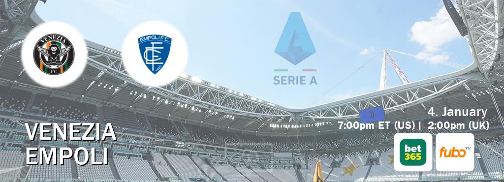 You can watch game live between Venezia and Empoli on bet365(UK) and fuboTV(US).