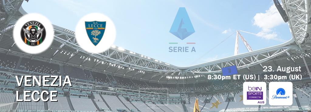 You can watch game live between Venezia and Lecce on beIN Sports Connect(AU) and Paramount+(US). You can watch game live between Venezia and Lecce on beIN Sports Connect(AU) and Paramount+(US).