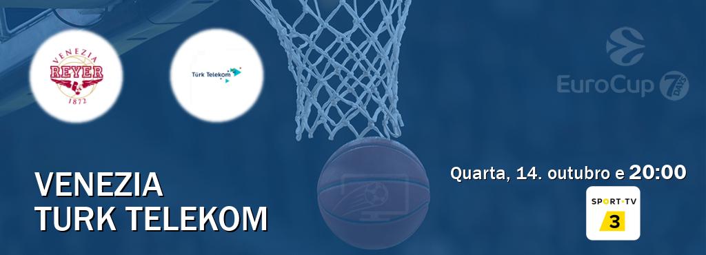 Jogo entre Venezia e Turk Telekom tem emissão Sport TV 3 (quarta, 14. outubro e 20:00). Jogo entre Venezia e Turk Telekom tem emissão Sport TV 3 (quarta, 14. outubro e 20:00).