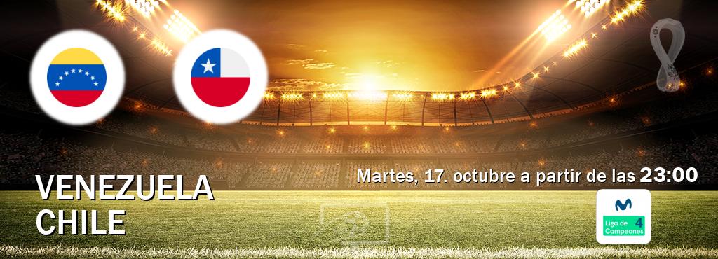 El partido entre Venezuela y Chile será retransmitido por Movistar Liga de Campeones 4 (martes, 17. octubre a partir de las  23:00).
