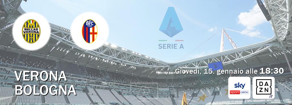 Il match Verona - Bologna sarà trasmesso in diretta TV su Sky Sport Calcio e DAZN Italia (ore 18:30) Il match Verona - Bologna sarà trasmesso in diretta TV su Sky Sport Calcio e DAZN Italia (ore 18:30)