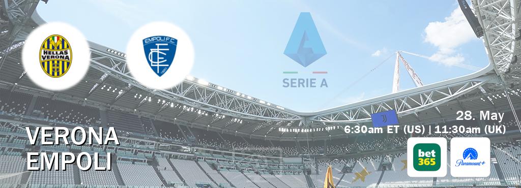 You can watch game live between Verona and Empoli on bet365 and Paramount+.