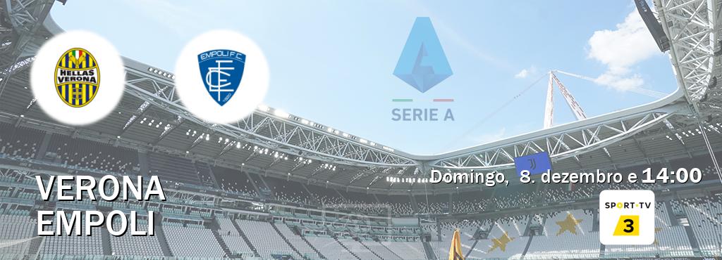 Jogo entre Verona e Empoli tem emissão Sport TV 3 (domingo,  8. dezembro e  14:00).