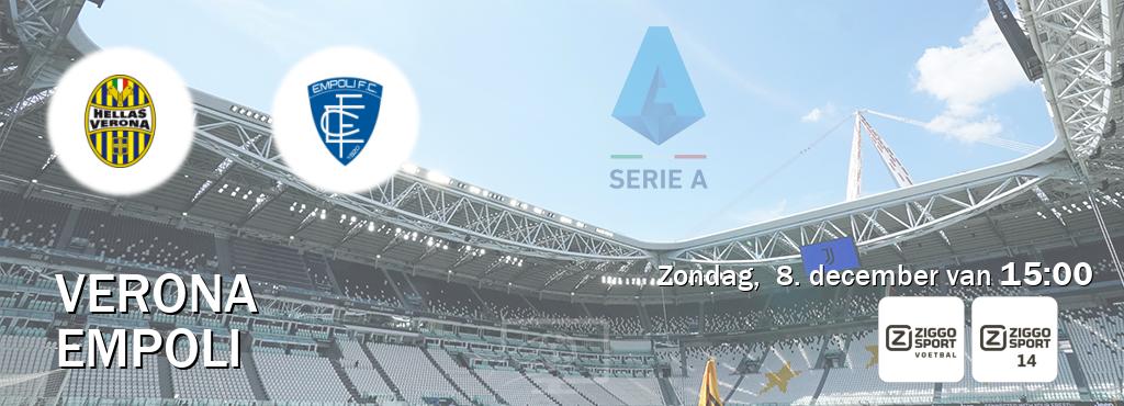 Wedstrijd tussen Verona en Empoli live op tv bij Ziggo Sport, Ziggo Sport 14 (zondag,  8. december van  15:00).