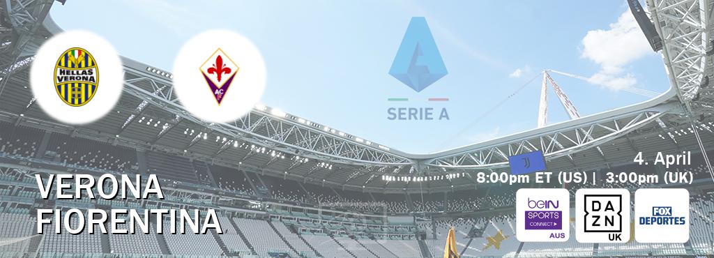 You can watch game live between Verona and Fiorentina on beIN Sports Connect(AU), DAZN UK(UK), Fox Deportes(US).