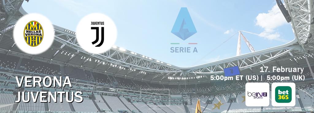 You can watch game live between Verona and Juventus on beIN SPORTS 2(AU) and bet365(UK).
