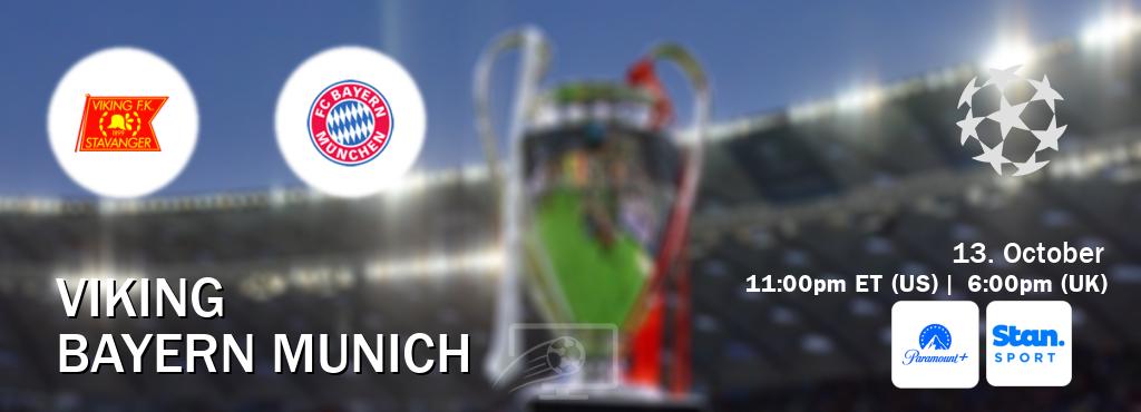 You can watch game live between Viking and Bayern Munich on Paramount+(US) and Stan Sport(AU). You can watch game live between Viking and Bayern Munich on Paramount+(US) and Stan Sport(AU).