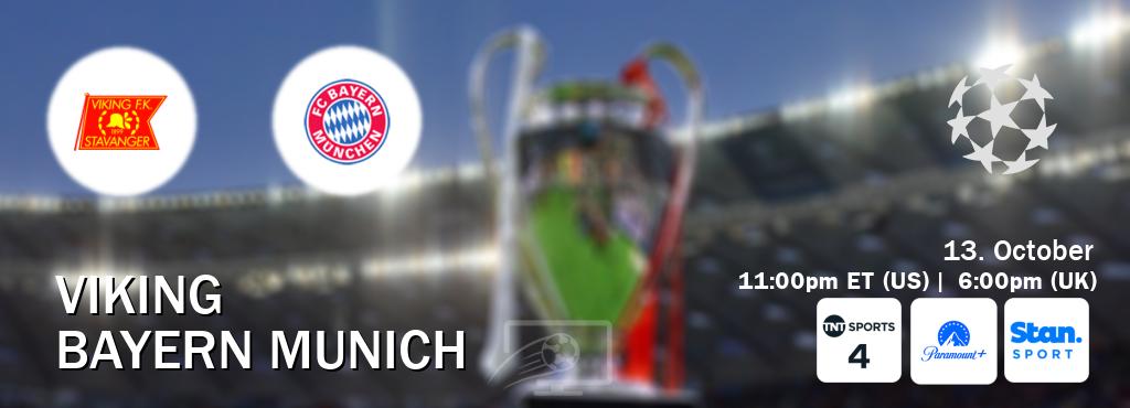 You can watch game live between Viking and Bayern Munich on TNT Sports 4(UK), Paramount+(US), Stan Sport(AU). You can watch game live between Viking and Bayern Munich on TNT Sports 4(UK), Paramount+(US), Stan Sport(AU).