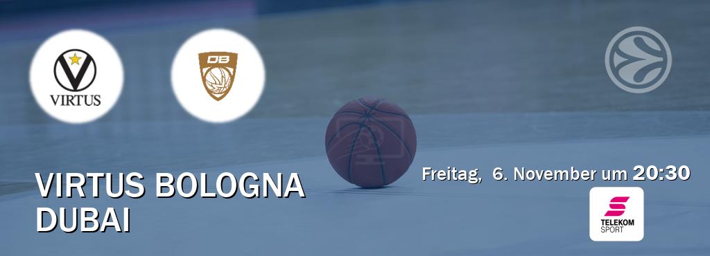 Das Spiel zwischen Virtus Bologna und Dubai wird am Freitag, 6. November um 20:30, live vom Magenta Sport übertragen. Das Spiel zwischen Virtus Bologna und Dubai wird am Freitag, 6. November um 20:30, live vom Magenta Sport übertragen.