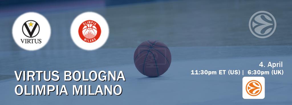 You can watch game live between Virtus Bologna and Olimpia Milano on EuroLeague TV.