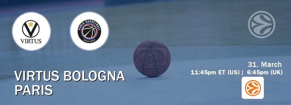 You can watch game live between Virtus Bologna and Paris on EuroLeague TV. You can watch game live between Virtus Bologna and Paris on EuroLeague TV.