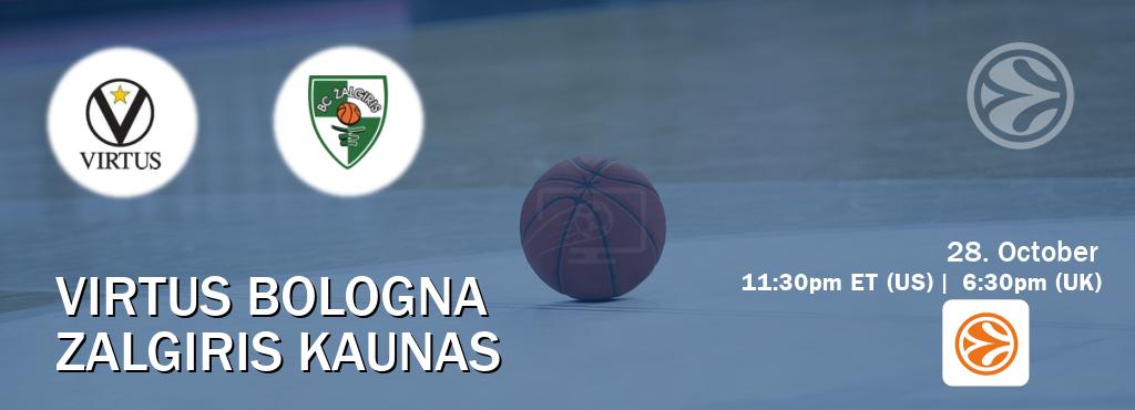 You can watch game live between Virtus Bologna and Zalgiris Kaunas on EuroLeague TV. You can watch game live between Virtus Bologna and Zalgiris Kaunas on EuroLeague TV.