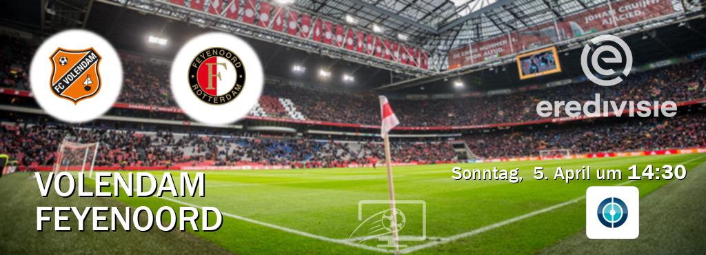 Das Spiel zwischen Volendam und Feyenoord wird am Sonntag,  5. April um  14:30, live vom Sportdigital FUSSBALL übertragen.