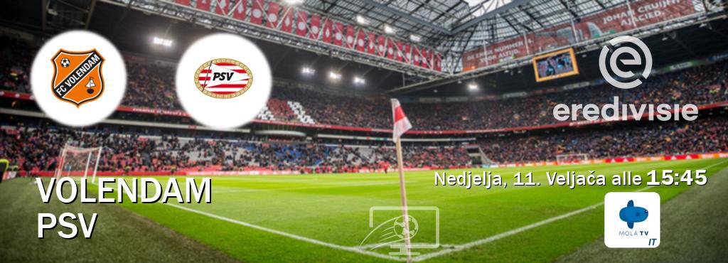 Il match Volendam - PSV sarà trasmesso in diretta TV su Mola TV Italia (ore 15:45)