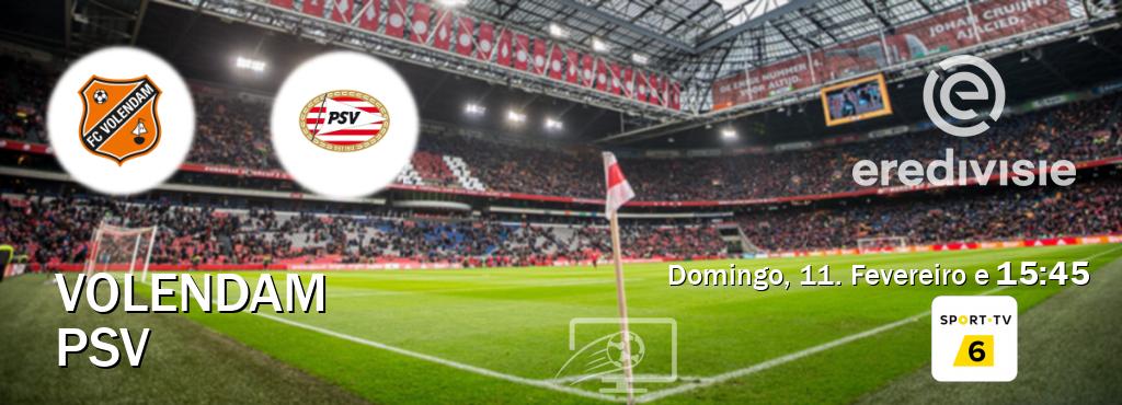 Jogo entre Volendam e PSV tem emissão Sport TV 6 (Domingo, 11. Fevereiro e  15:45).