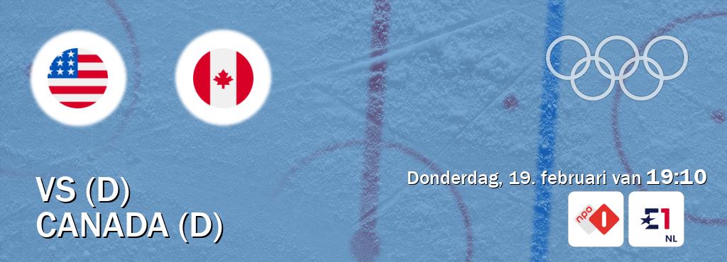 Wedstrijd tussen VS (D) en Canada (D) live op tv bij NPO 1, Eurosport (donderdag, 19. februari van  19:10).