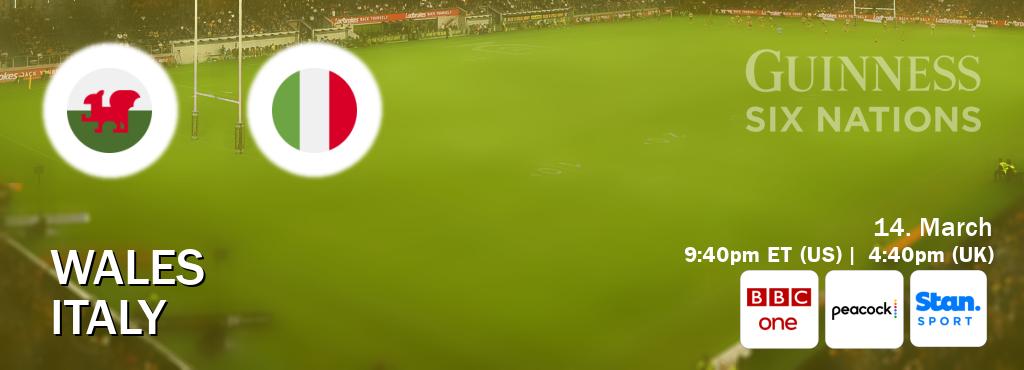 You can watch game live between Wales and Italy on BBC One(UK), Peacock(US), Stan Sport(AU).