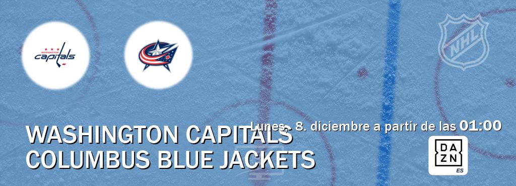 El partido entre Washington Capitals y Columbus Blue Jackets será retransmitido por DAZN España (lunes,  8. diciembre a partir de las  01:00).