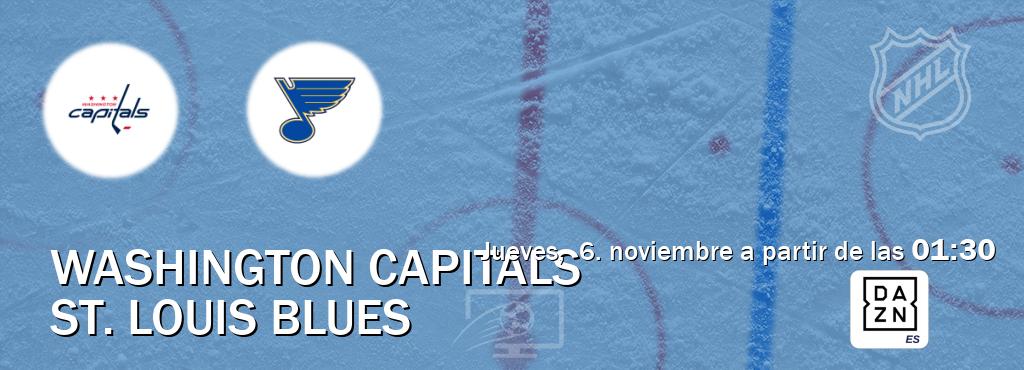 El partido entre Washington Capitals y St. Louis Blues será retransmitido por DAZN España (jueves, 6. noviembre a partir de las 01:30). El partido entre Washington Capitals y St. Louis Blues será retransmitido por DAZN España (jueves, 6. noviembre a partir de las 01:30).