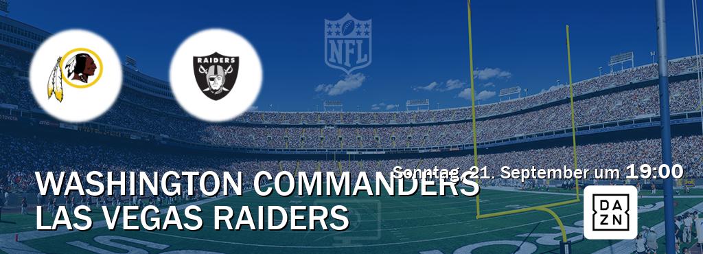 Das Spiel zwischen Washington Commanders und Las Vegas Raiders wird am Sonntag, 21. September um 19:00, live vom DAZN übertragen. Das Spiel zwischen Washington Commanders und Las Vegas Raiders wird am Sonntag, 21. September um 19:00, live vom DAZN übertragen.