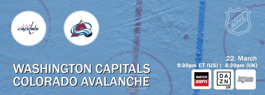 You can watch game live between Washington Capitals and Colorado Avalanche on WatchESPN(AU), DAZN UK(UK), Altitude(US).