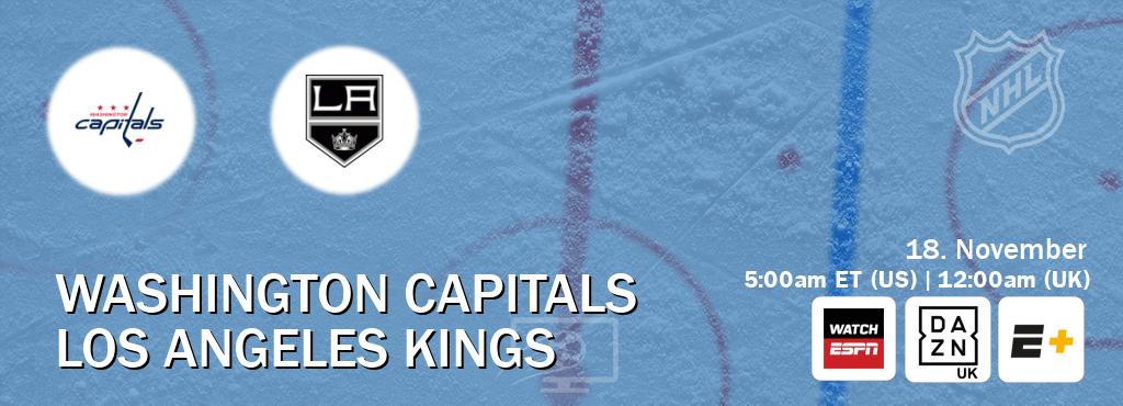 You can watch game live between Washington Capitals and Los Angeles Kings on WatchESPN(AU), DAZN UK(UK), ESPN+(US). You can watch game live between Washington Capitals and Los Angeles Kings on WatchESPN(AU), DAZN UK(UK), ESPN+(US).