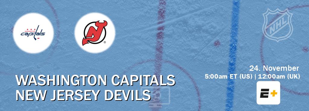 You can watch game live between Washington Capitals and New Jersey Devils on ESPN+(US).