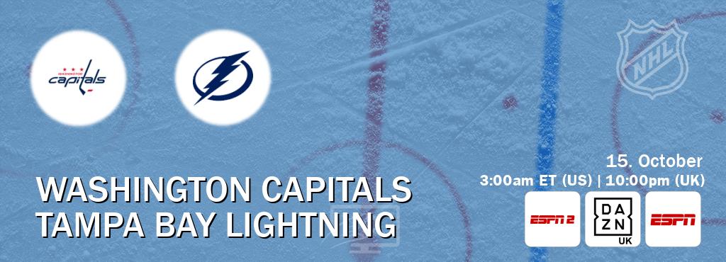 You can watch game live between Washington Capitals and Tampa Bay Lightning on ESPN2(AU), DAZN UK(UK), ESPN(US). You can watch game live between Washington Capitals and Tampa Bay Lightning on ESPN2(AU), DAZN UK(UK), ESPN(US).