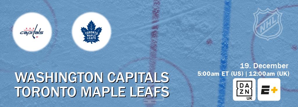 You can watch game live between Washington Capitals and Toronto Maple Leafs on DAZN UK(UK) and ESPN+(US). You can watch game live between Washington Capitals and Toronto Maple Leafs on DAZN UK(UK) and ESPN+(US).