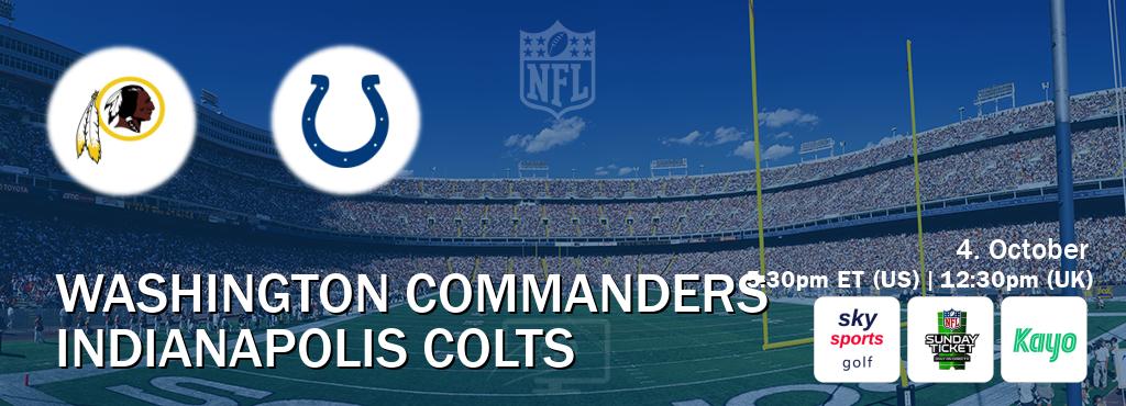 You can watch game live between Washington Commanders and Indianapolis Colts on Sky Sports Golf(UK), NFL Sunday Ticket(US), Kayo Sports(AU).